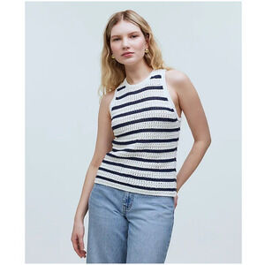 Madewell Crochet Knit Crew Neck 100% Cotton Sweater Tunic Top US Women's M New